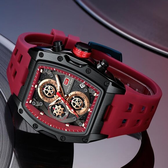 AIMES REd Men Fashion Wristwatch Large Dial Luminous Waterproof Silicon Strap - Picture 3 of 7